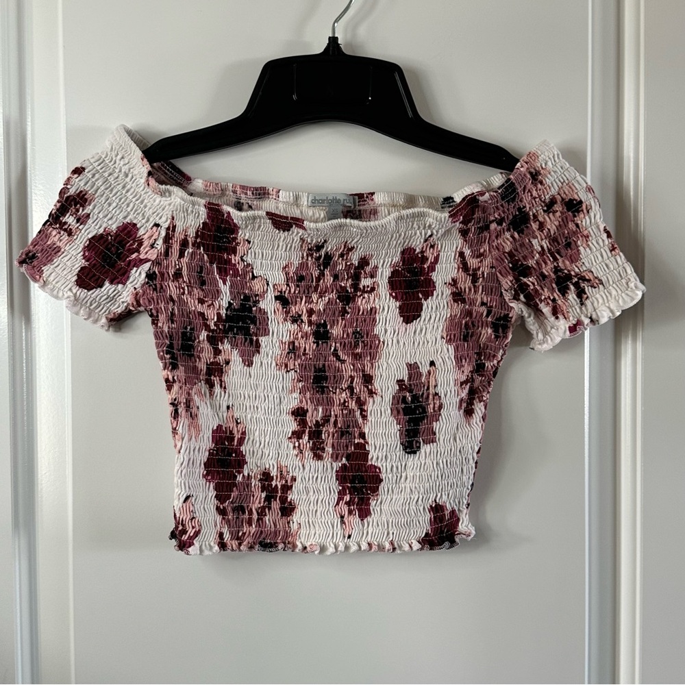 Charlotte Russe Floral Off-Shoulder Smocked Crop Top | XS
